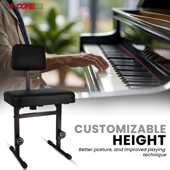 Piano Bench Height Adjustable Keyboard Stool ThickPadded Cushioned Seat Backrest - Picture 9 of 9